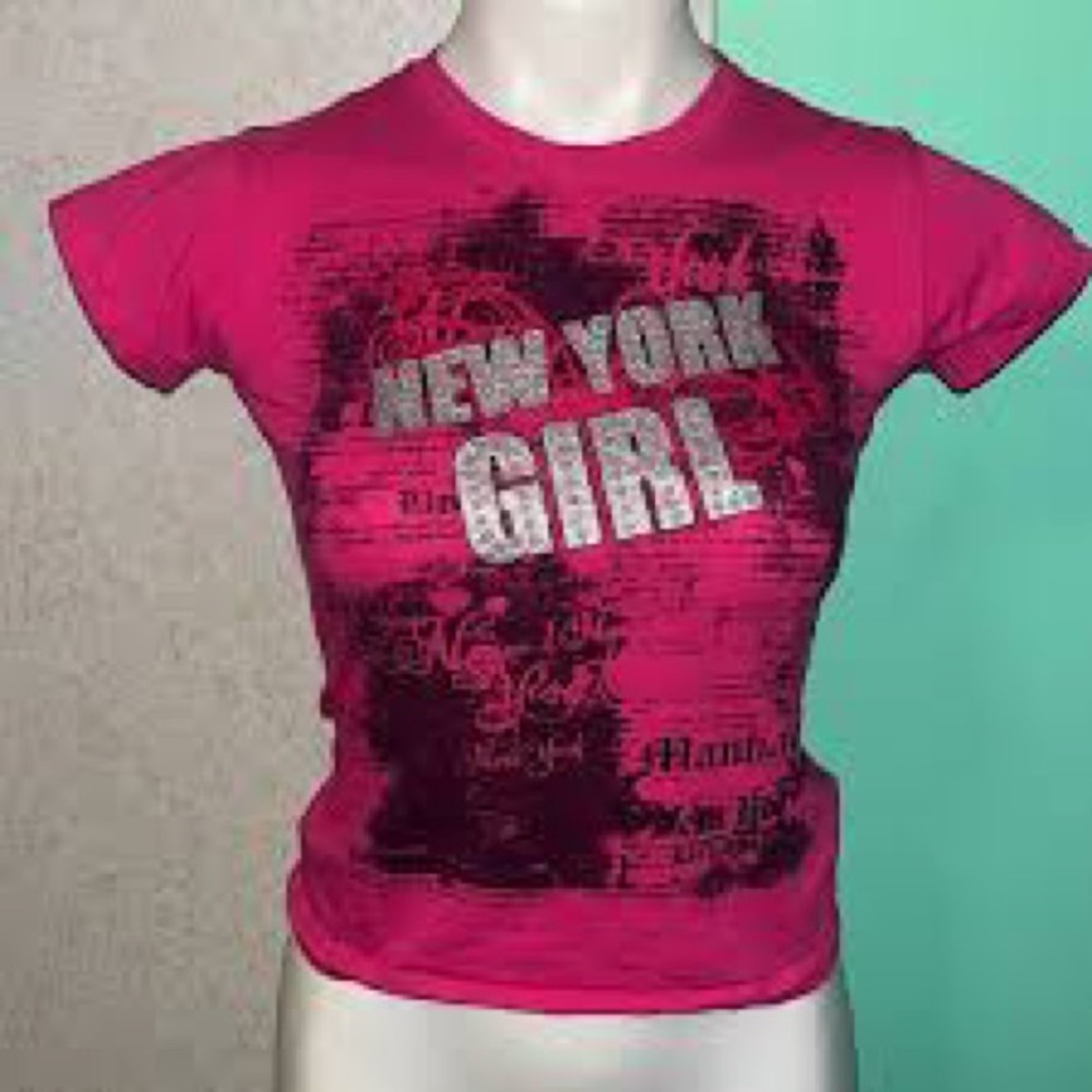 City Thredz Vintage Y2K 90s NY Barbie Girl Cotton Fuschia Glitter T Size XL NWOT